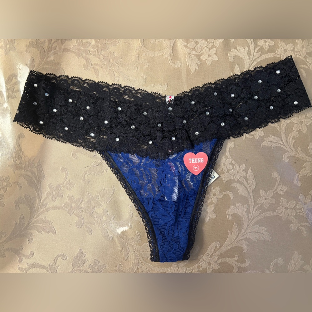 Victoria's Secret Black and Blue Panties with Rhinestone Accents
